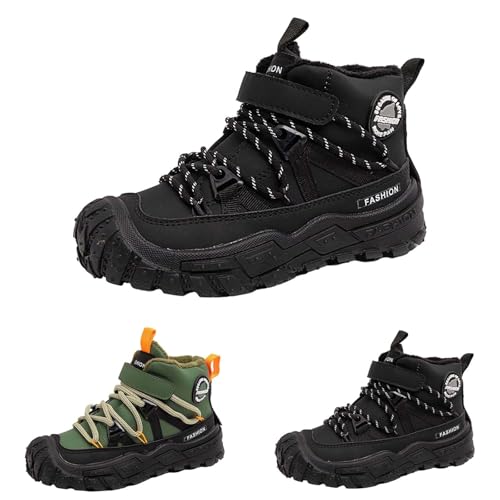 Childrens Chunky Sole Slip On Booties with Lace-Up Kids Boys Fuzzy Fleece Lined Warm Short Boots Winter Outdoor Shoes2