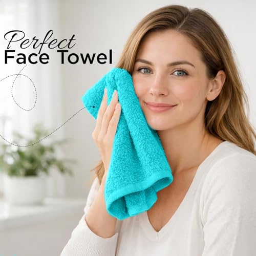 Image of DAN RIVER 12-Pack Premium 100% Cotton Aqua Face Towels for Bathroom - Reusable Face Wash Cloths for Showering 12x12 Inches - 550 GSM Super Soft & Absorbent Luxury WashCloths for Body, Spa & Gym