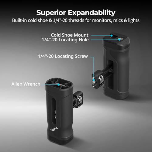Image of SmallRig Mini Side Handle with 1 /4 inch-20 Locating Screw, Camera Cage Side Handle for Left or Right Hand, Up and Down Adjustable, with Built-in Cold Shoe & Threaded Hole, Max. Load 10kg / 22lb 5946