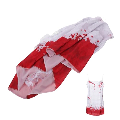 Beaupretty Ghost Bride Costume Mujer Vintage Elegante con Manchas de para Halloween y Fiestas de Terror Vestido de Novia Embrujada para Adultos Atuendo Espeluznante para Cosplay y Eventos