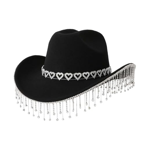 Generisch Chapeau de cowboy occidental 2026 avec motif cœur et franges pour fêtes, festivals,...