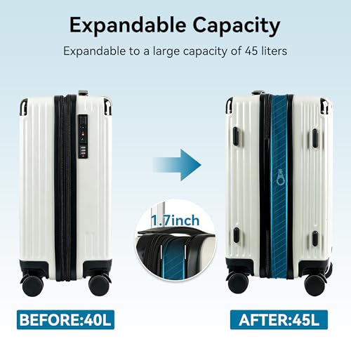 Image of 20 Inch Carry On Luggage with Spinner Wheels,PC Expandable Hard Shell Suitcase with USB Port,Lightweight Travel Luggage Airline Approved for Men Women (White)