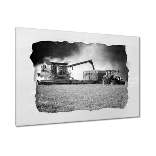 Toile décoration murale tracteur 120 x 80 cm pour intérieur style industriel