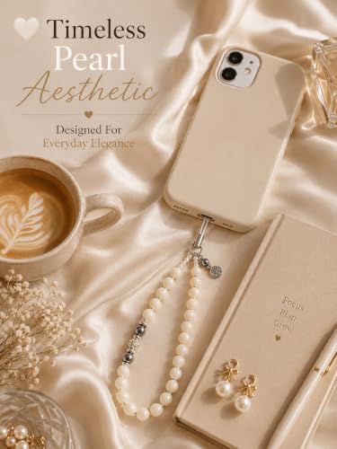 Image of Handmade Beaded Phone Charm Strap for Women & Girls | Aesthetic Mobile Charm | Pearl & Crystal Bead Wrist Strap | Cute Phone Bag Accessory | Korean Style