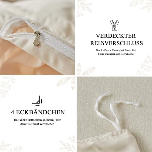 Tospass Bettwäsche 155x220 Beige Stickerei Getuftet Boho Bettwäsche Set – Ansicht 6