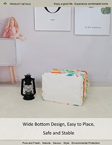 Image of Rectangular Dinosaur Laundry Storage Bin for Adults and Kids | Damp resistant canvas fabric, sturdy stitched carry handles, foldable design organizes closet and playroom daily supplies