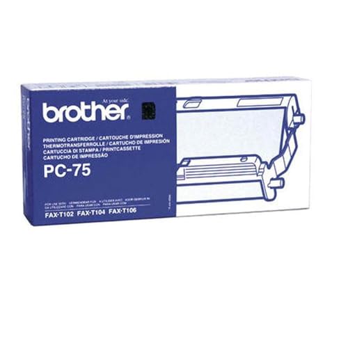 Brother PC75 - Cartucho de cinta entintada para FAX T102, T104, T106 Brother, cartucho múltiple PC-75, incluye rollo de transferencia térmica, 144 páginas, para FAX-T102, -T104, -T106, color negro