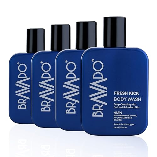 Image of BRAVADO Fresh Kick Body Wash (Pack of 4) Combo Pack | Deep Cleansing Shower Gel for Men | Hydrating Body Wash Removes Sweat Dirt & Pollution | 200ml Each