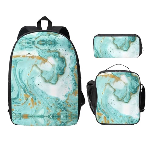 Sac à livres léger marbre bleu sarcelle EdWal ensemble scolaire 3 pièces