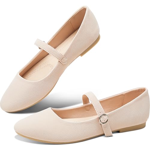 Image of Obtaom Mary Jane Flat Shoes Round Toe Ballet Flats for Women Dressy Fabric Business Flats Comfortable Classic Strap Flats for Office