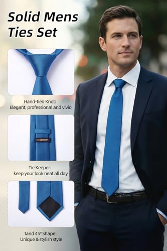 Image of HISDERN Mens Ties Solid Color Ties for Men Formal Necktie with Pocket Square Set Satin Silk Neck Tie Handkerchiefs Set