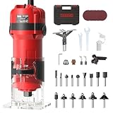 TEENO Défonceuse Affleureuse Électrique 800W 15000 32000 RPM Avec 32 Accessoires, Affleureuse à Bois Avec 15 Fraises à Défoncer Queue de 1/4