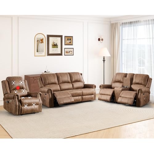 HAOMARKETS 3-Piece Reclining Sofa Set with Massage Chairs
