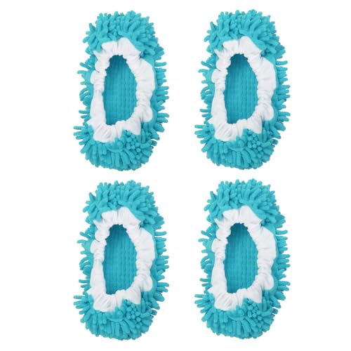 Image of MECCANIXITY Mop Slippers Washable Microfiber Floor Cleaning Shoes Cover Chenille Duster Foot Socks Tools for House Clean, Blue 4 Pack