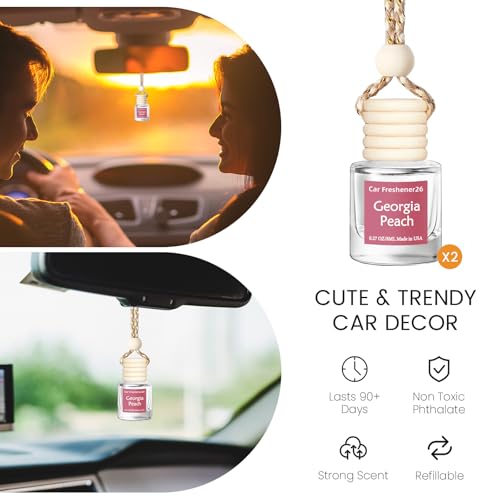 Image of Hanging Car Air Freshener, Long Lasting Essential Oil Diffuser, Non-Toxic New Car Scent, Cute Car Fresheners for Women, 2 Pack Made in USA