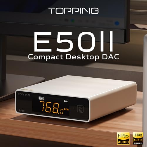 TOPPING E50II コンパクトデスクトップDAC USB DAC AK4497S搭載 PCM768kHz / DSD512 XMOS XU316 Bluetooth LDAC RCA/TRSバランス出力 PEQ プリアンプ機能 【国内正規品】 (シルバー)