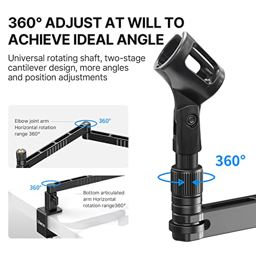 ULANZI LS26 Low Profile Mic Arm, Aluminum Mic Arm Desk Mount, 360° Rotatable Foldable Microphone Low Arm for Podcast/Streaming/Gaming/Radio Studio w Mic Clip 1/4" 3/8" 5/8" Screw for Most Mics