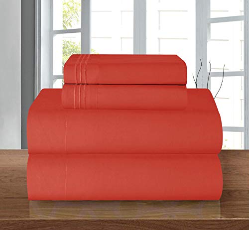 Elegant Comfort Luxury 1500 Premium Hotel Quality Microfiber 4-Piece Sheet Set - Wrinkle Resistant, All Around Elastic Fitted Sheet, Deep Pocket up to 16", California King, Rust