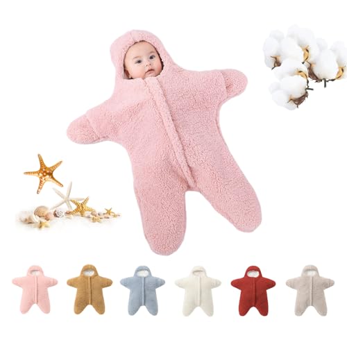 Image of HEVOY Baby Starfish Onesie, Thick Imitation Fleece Starfish Newborn Sleeping Bag, Infant Footie Jumpsuit Winter Warm Outfits