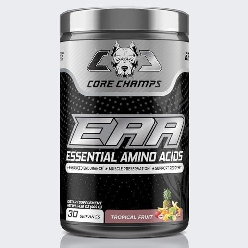 Core Champs EAA Powder | Essential Amino Acids for Enhanced Endurance & Recovery | All 9 Vital Aminos | 9.7g Core EAA Matrix | 30 Servings (Tropical Fruit)