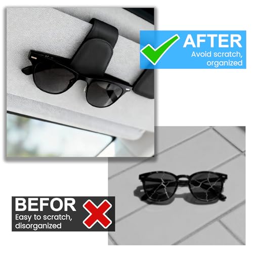 Miniatura 5 de Zorplex 2 Unidades Soporte De Gafas De Sol Para Coche En Cuero Con Clip Magnético Para Visera, Universal, Portagafas Y Soporte Para Tarjetas Y Billetes Negro
