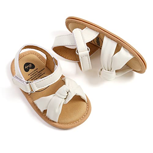 Sofmuo Baby Girls Bowknot Sandals Premium Soft Anti-Slip Rubber Sole Infant Summer Walking Shoes Toddler First Walkers (A02/White,12-18 Months) #TOP4