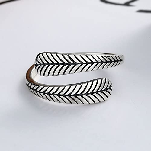 Bokiiway 925 Sterling Silver Leaf Ring Statement Vintage Finger Ring Silver Fashion Party For Women Girl Jewelry Gifts #TOP5