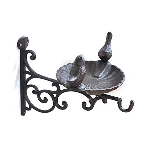 upain Baño colgante de hierro fundido para pájaros, decoración de jardín con soportes de pared para colgar plantas, comedero para pájaros (negro) Cover