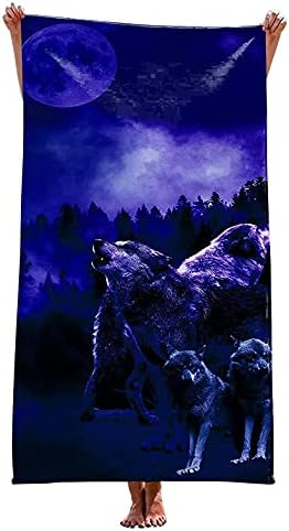 Alottagifts (60″ x 30″) Beach Towel Microfiber Compact Beach Blanket, Quick Dry Beach Towel for The Swimming, Bath Camping Yoga Gym Sports ( Wolves Blue )