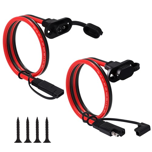 1FT 10AWG SAE Quick Connector Harness, 10 AWG 10 Gauge SAE Power Socket Sidewall Port Connector Male to Female Socket Cable with Dust Cover for Solar Panel, Generator, Battery Charger (10AWG 1FT)