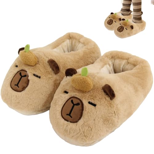 Zapatillas de Invierno Capybara Adulto Suave y cálida Peluche Zapatillas de Animales Lindas Kawaii Capibara para Mujeres Hombres una Talla