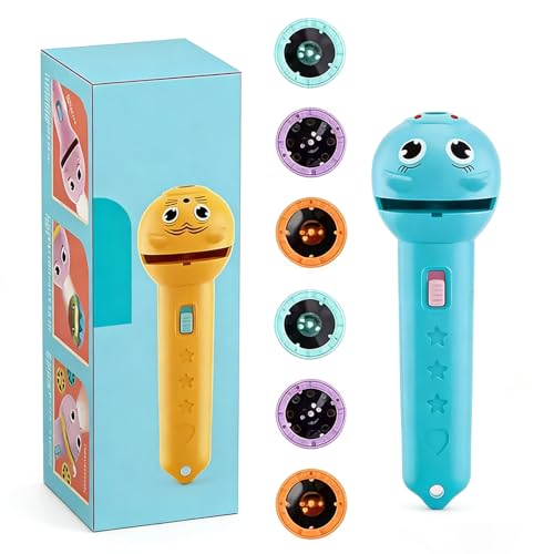 JINTIAO 6 Slide Projector Flashlight Films Projection Torch Light Toy Early Educational Intelligent Cartoon Projector for Kids, Fun Cognitive Learning Flashlight with Multiple Patterns (Blue,)