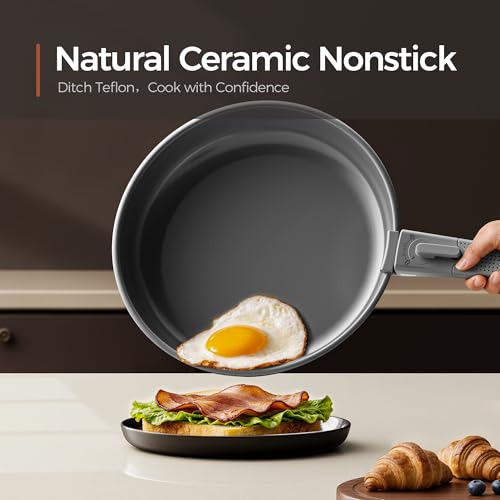 Image of 16PCS Pots and Pans Set Non Stick, Diamond-Titanium Ceramic Cookware Set & 3 Layer Stainless Steel with Detachable Handle, Induction Cookware, Non Toxic Oven /Dishwasher Safe, Gray