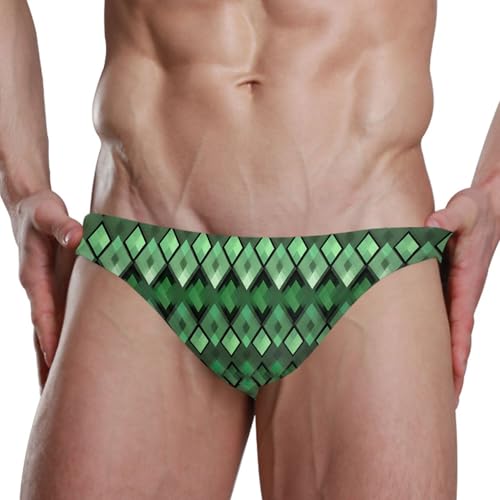 Green and Black Squares Swim Briefs for Men Swimsuit Bikini Swimwear S B04050414