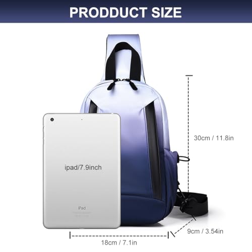 Image of GUSTAVE Chest Bag for Men Waterproof Gradient Sling Bag, Lightweight Double Layer Nylon Shoulder Day Pack, Adjustable Strap, Multiple Compartments, Stylish Travel & Commuting Bag (Blue /Black)