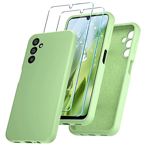 PULEN pour Coque Samsung Galaxy A14 5G (Pas pour A14 4G) et 2 Verre Trempé Protection Écran, Silicone Liquide Étui, Anti-Chocs Douce Cover - Menthe Verte