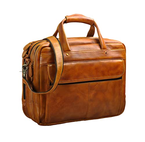 Sac messager homme en cuir antique orange pour ordinateur portable 15.6