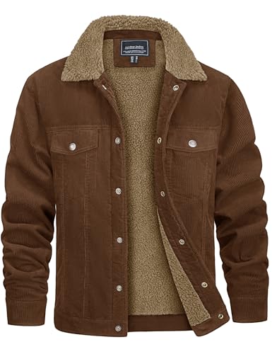 CRYSULLY Men's Corduroy Jacket Cotton Sherpa Lined Jacket Turn-Down Collar Jackets with 5 Pockets