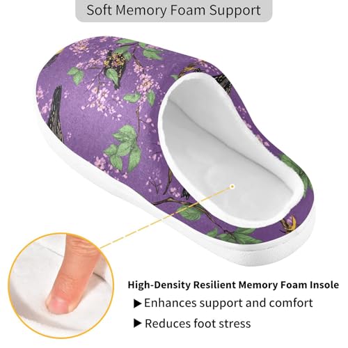 JUNZAN Cute Starling Birds Purple Womens Cotton House Slippers Non Slip Memory Foam Ladies Slippers for Hotel Birthday Presents 6-72