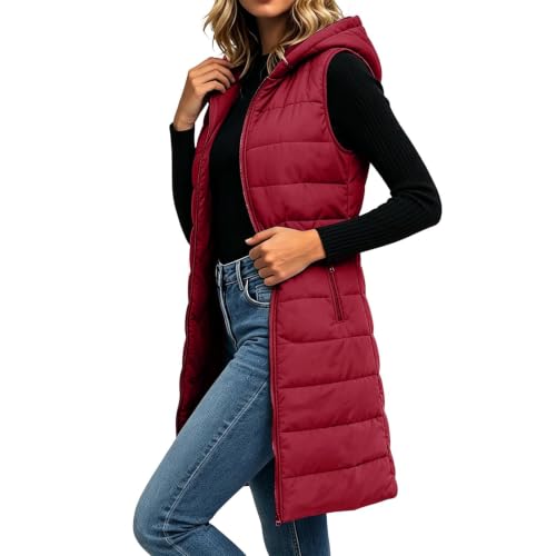 Gumipy Long Puffer Vest Women Quilted Vest with Hood Sleeveless Puffer Coat - image 1