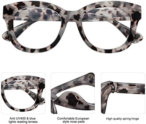 AMOMOMA 3 Pack Retro Oversized Reading Glasses for Women Blue Light Blocking Computer Readers Spring hinge AM6003 with Black+Brown+Grey Tortoise Frame 1.00 x - 3