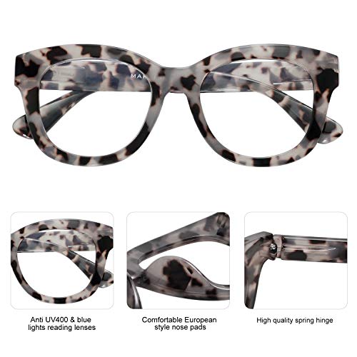 Amomoma 3 Pack Retro Oversized Reading Glasses For Women Blue Light Blocking Computer Readers Spring Hinge Am6003 With Black+Brown+Grey Tortoise Frame 1.50 X #TOP3