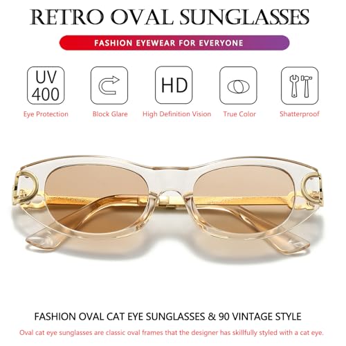 AIEYEZO Retro Sunglasses for Women Fashion Oval Frame Sun Glasses 90s Vintage Designer Shades4