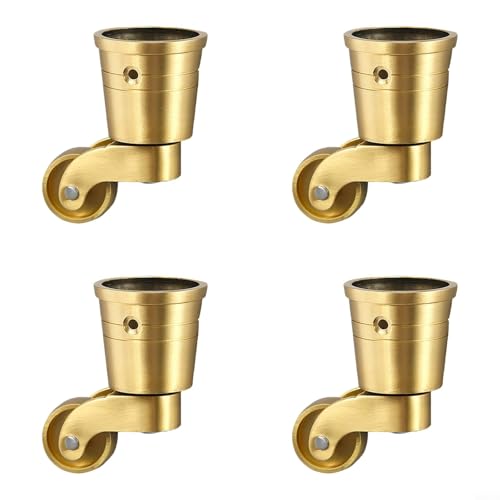 Paquete de 4 ruedas silenciosas de latón giratorias de 360 grados, ruedas de muebles resistentes con rodamiento silencioso para sofá, mesa, piano, macetas, mudanzas, accesorios de estilo vintage