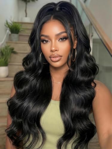 Image of KLAIYI Bye Bye Slip Loose Body Wave Glueless Pre Cut 7X5 Lace Front Wigs Human Hair Drawstring 30S Ready to Wear and Go Wig Pre Plucked Bleached Knots Bouncy Curls Pre Everything Beginners Wig 28Inch