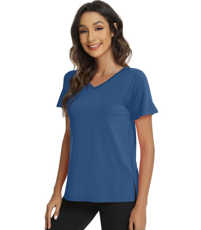 WiWi Viscose from Bamboo Pajama Tops for Women Soft Short Sleeve Tee Sleep Shirts V Neck T-Shirt Pjs Top Sleepwear S-XXL3