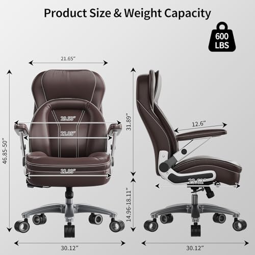 Image of Big and Tall Office Chair, Heavy Duty Desk Chair with 5D Arms, Adjustable Lumbar Support & Height, Tilt Function, PU Leather High Back Ergonomic Executive Computer Chair