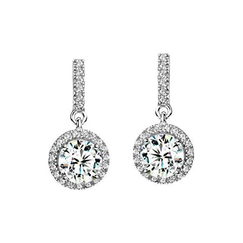 Michooyel S925 Brilliant Round Halo Diamond Bridal-style Drop Earrings Cathedral Cubic Zirconia Dangle Earrings Sterling Silver For Women, Gemstone, Cubic Zirconia Cover