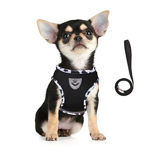 Feimax Dog Harness And Leash Set For Walking, Soft Mesh Adjustable Easy Control Lightweight Cat Vest Harnesses With Reflective Strips, Escape Proof Small Dogs Cats Vests (Cowblack, X-Small) #TOP28