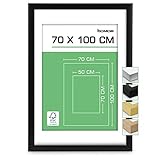 bomoe Galeria Marco de Foto Mural 70x100 cm con Paspartú – Marco de Fotos Negro Vertical u Horizontal – Decoración Mural Marco Fotos Grande de Madera MDF con Vídrio Plástico y Suspensión Metálica